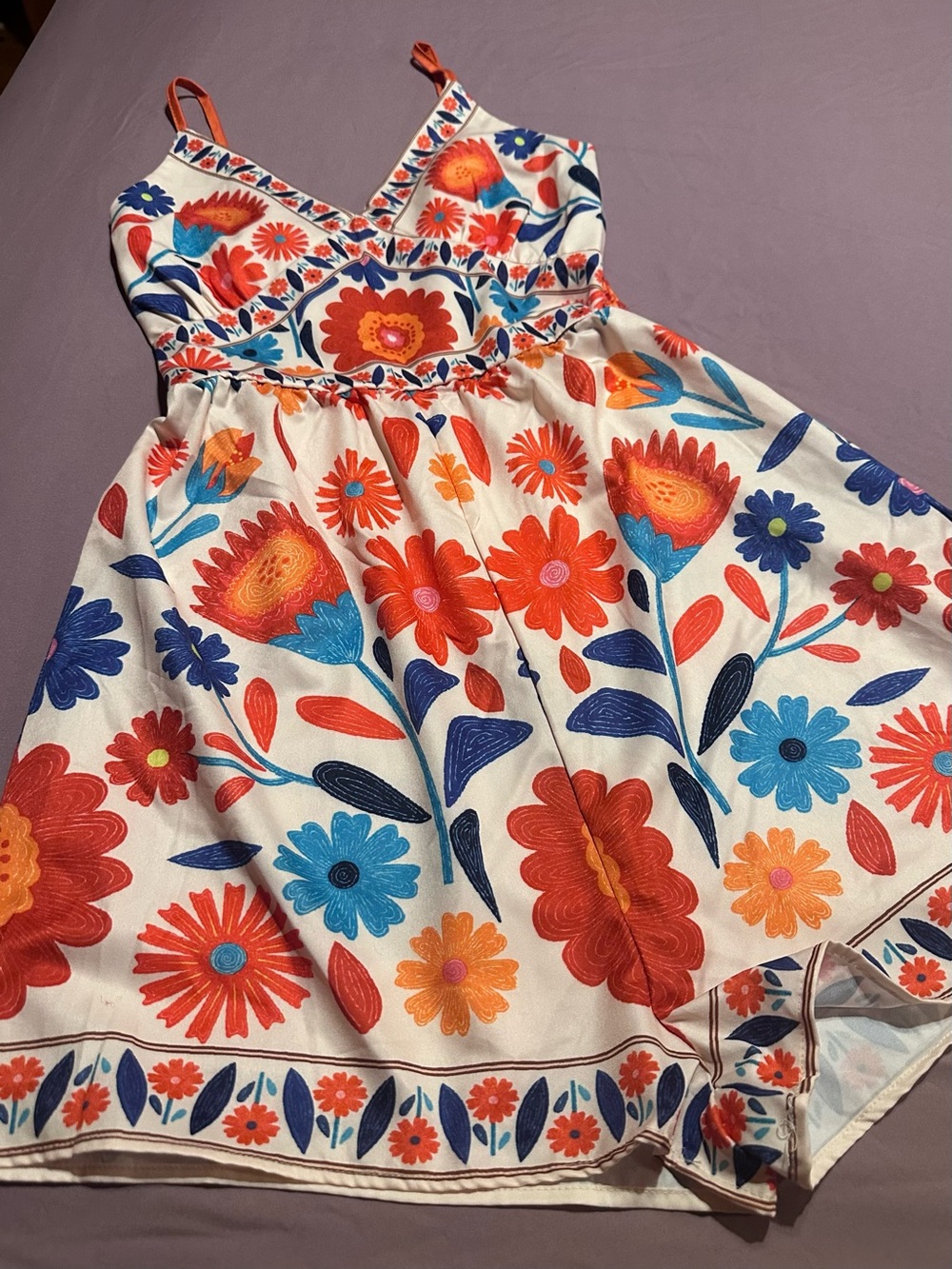 Ladies Floral Festival Romper White with Red & Blue Flowers, S, New